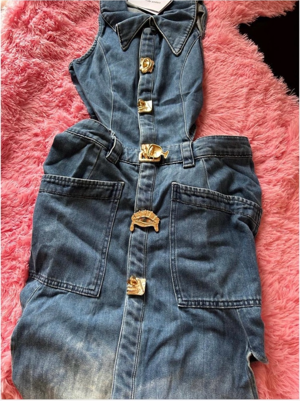 Sleeveless Denim Maxi Dress with Gradient Hem - Blue - Picture 3 of 7